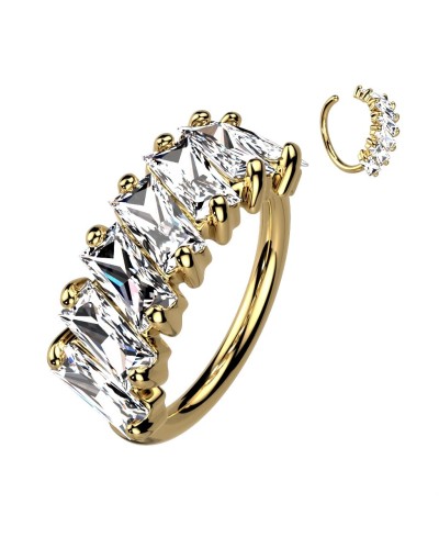 Piercing anneau pliable plaqué or ou platine pierres rectagulaires