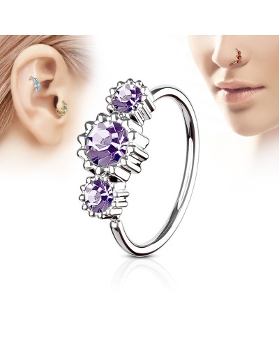 Piercing nez et oreille anneau 3 pierres de zircon