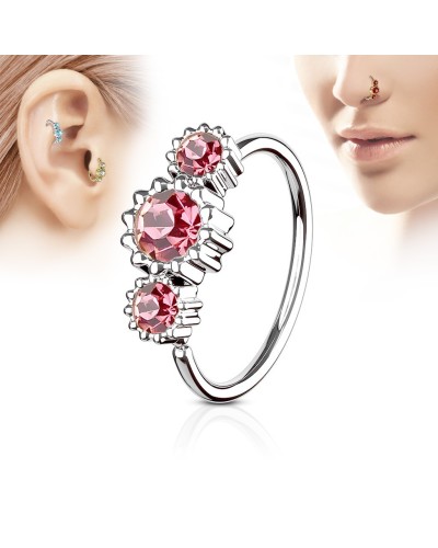 Piercing nez et oreille anneau 3 pierres de zircon