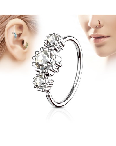 Piercing nez et oreille anneau 3 pierres de zircon