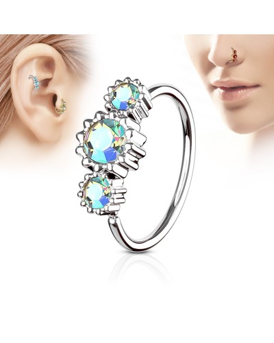 Piercing nez et oreille anneau 3 pierres de zircon