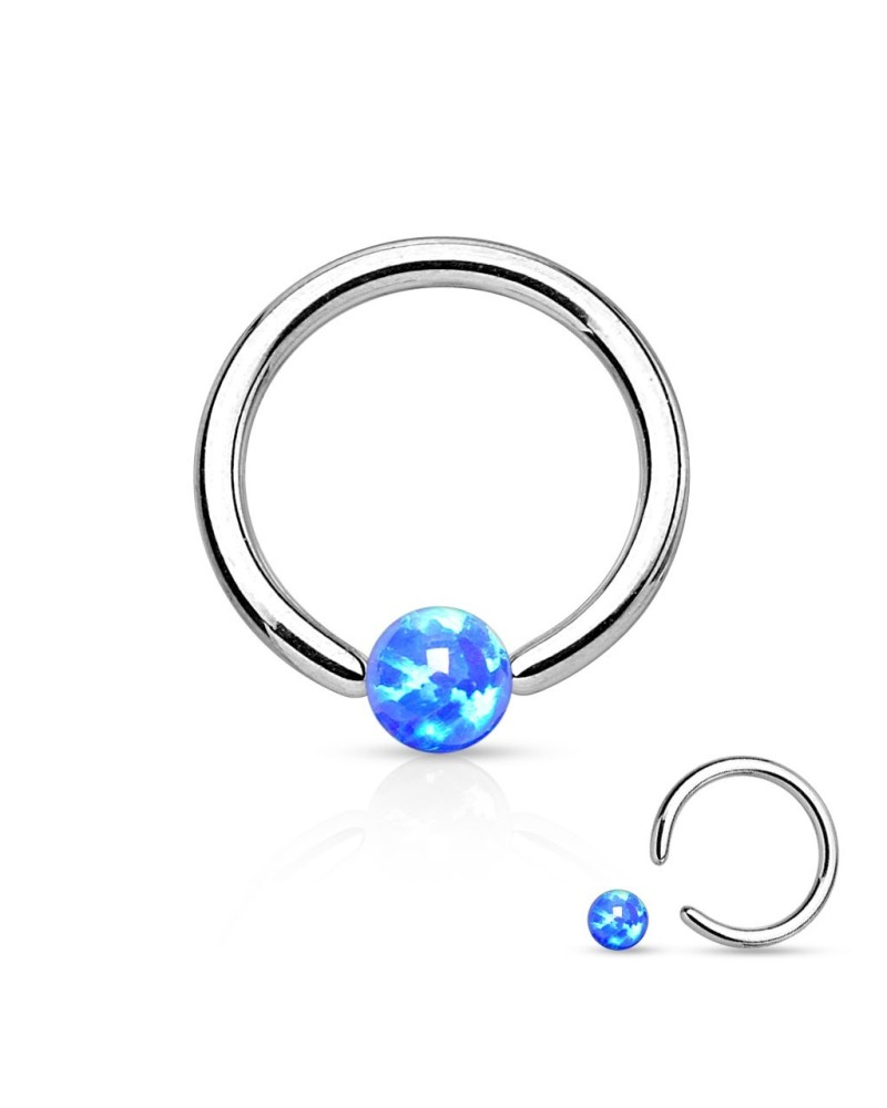 Piercing anneau captif bille pierre opale