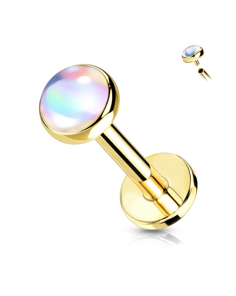 Piercing labret vissage interne pierre irisée