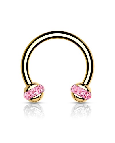 Piercing fer à cheval doré boules avec cristaux