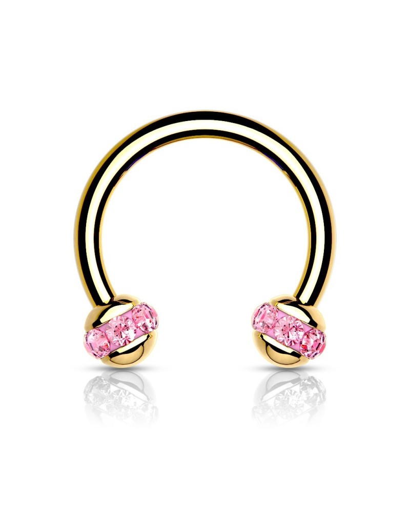 Piercing fer à cheval doré boules avec cristaux