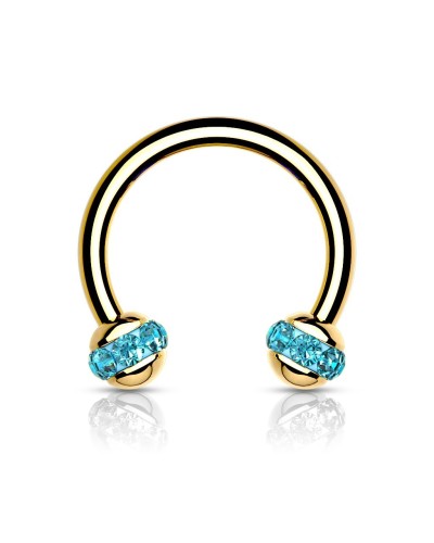Piercing fer à cheval doré boules avec cristaux