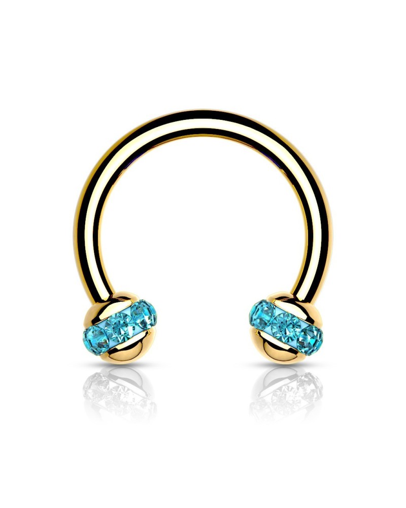 Piercing fer à cheval doré boules avec cristaux