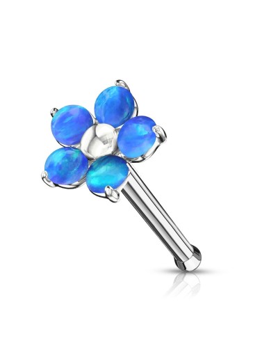 Piercing nez tige droite fleur 5 pétales pierres opales
