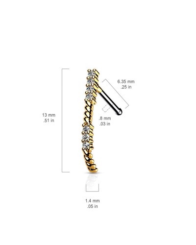 Piercing nez motif recourbé strass tige droite