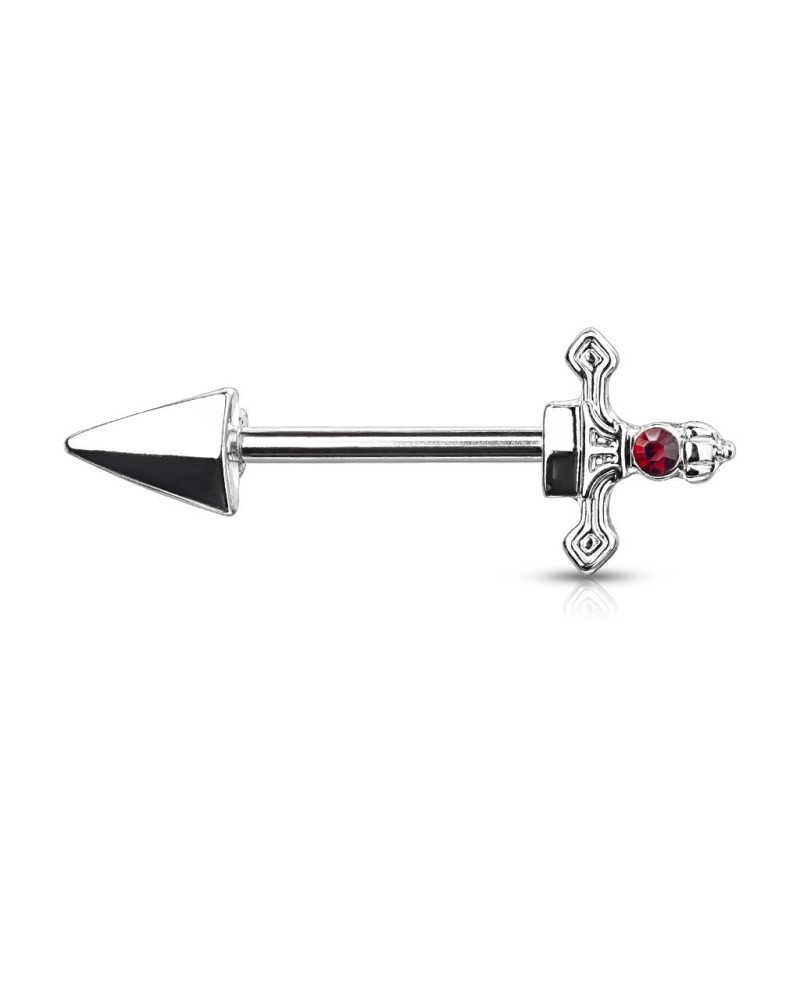 Piercing téton dague pierre rouge