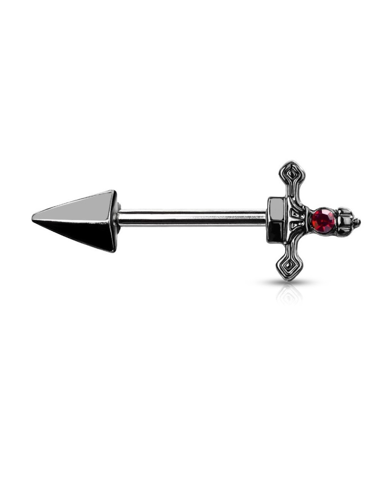 Piercing téton dague pierre rouge