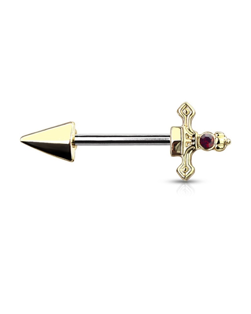 Piercing téton dague pierre rouge