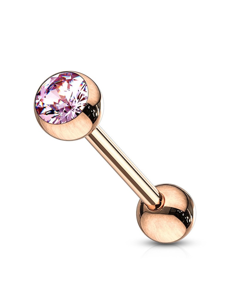 Piercing langue rose doré avec pierre
