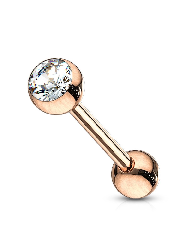 Piercing langue rose doré avec pierre