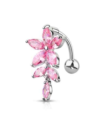 Piercing nombril inversé fleur pierres marquises