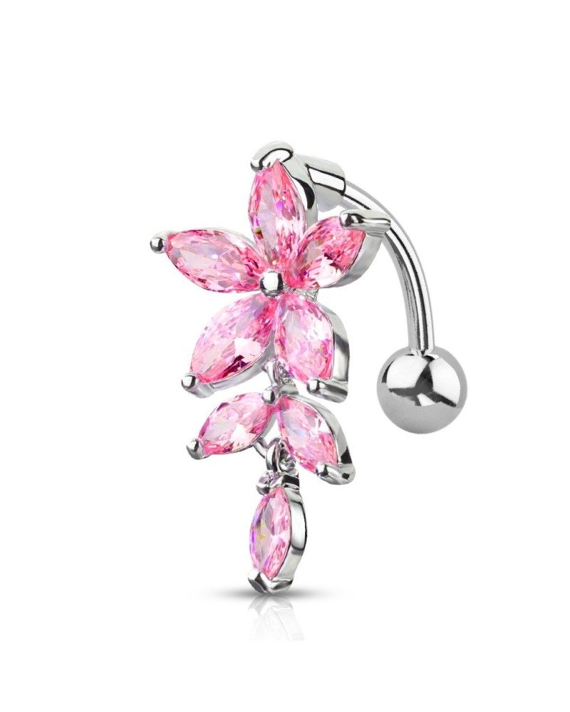 Piercing nombril inversé fleur pierres marquises