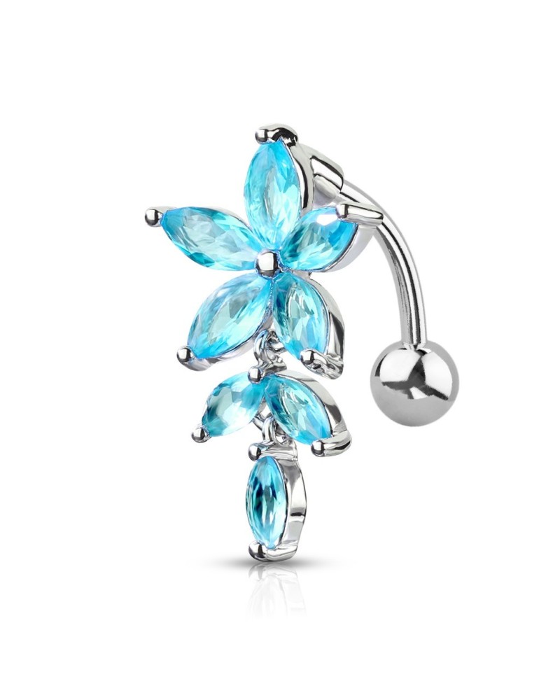 Piercing nombril inversé fleur pierres marquises