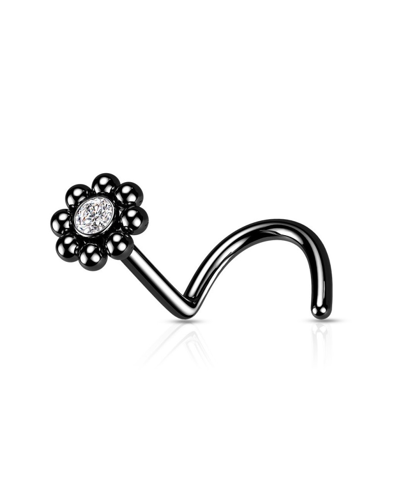 Piercing nez fleur perlée tige courbée