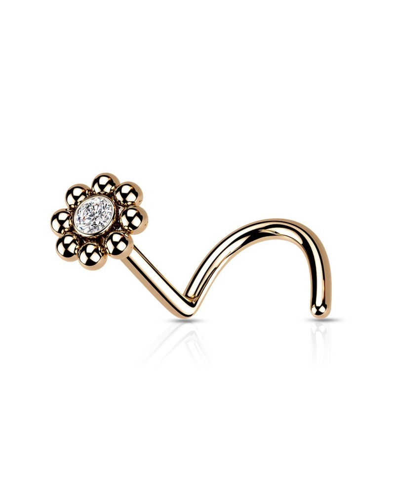 Piercing nez fleur perlée tige courbée