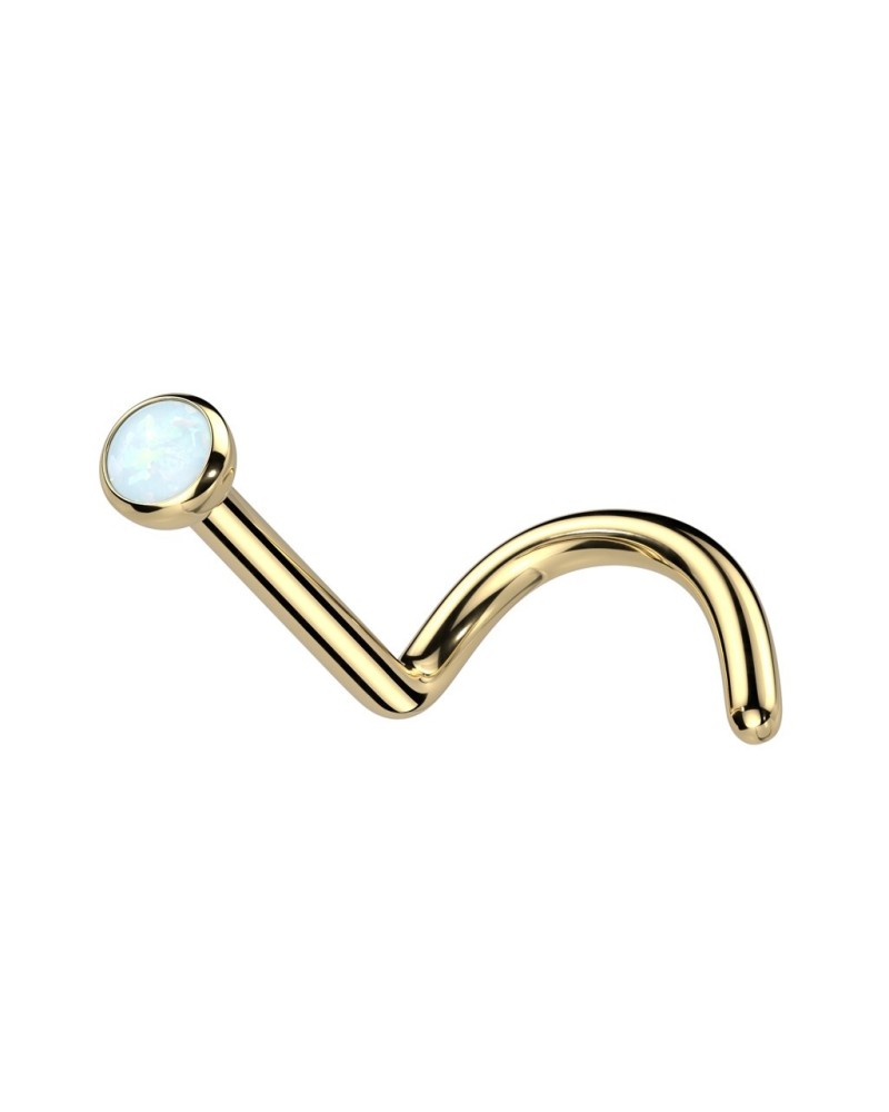 Piercing nez en titane pierre opale avec tige courbée