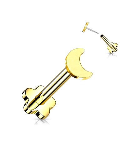 Piercing labret réversible titane fleur et croissant de lune