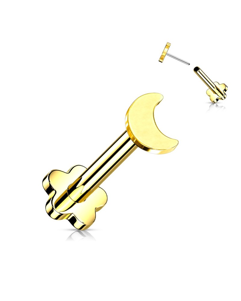 Piercing labret réversible titane fleur et croissant de lune