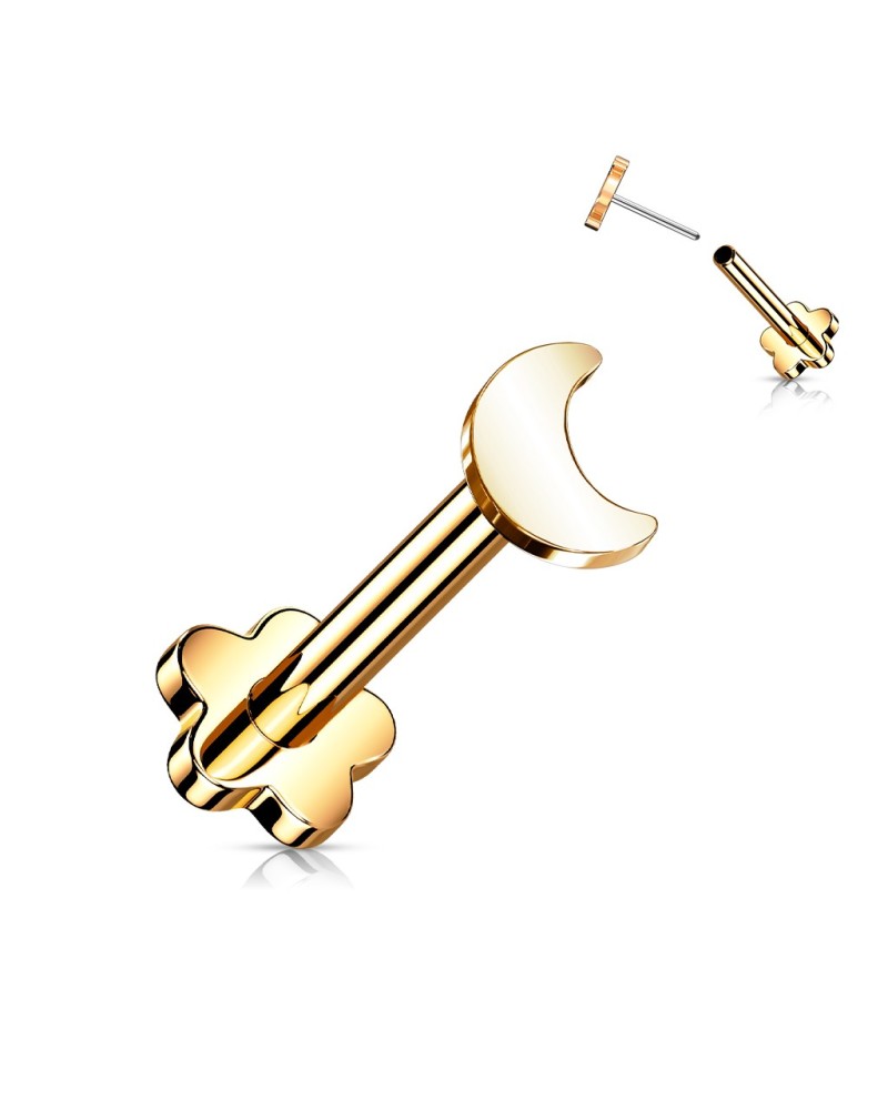 Piercing labret réversible titane fleur et croissant de lune