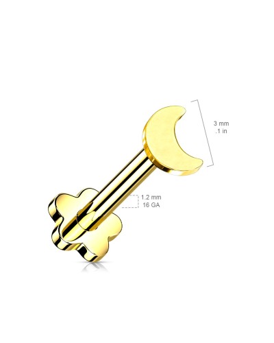 Piercing labret réversible titane fleur et croissant de lune