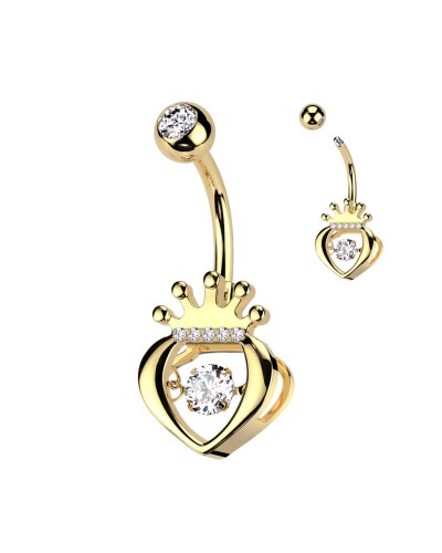 Piercing nombril coeur ajouré couronne