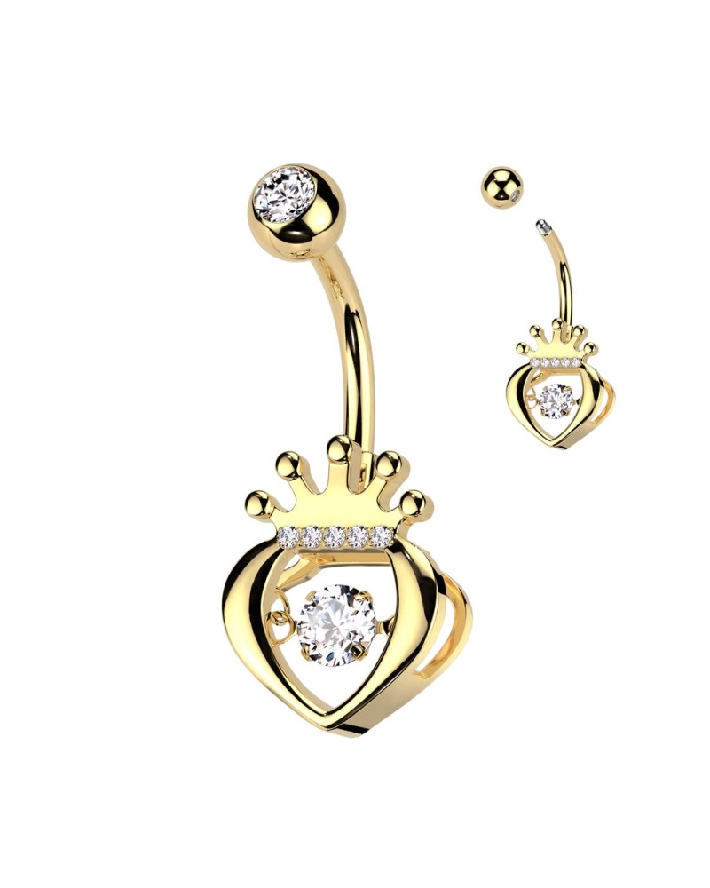 Piercing nombril coeur ajouré couronne