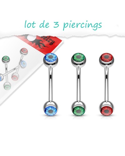 Lot de 3 piercings arcade et oreille oeil rond