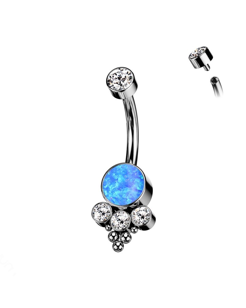 Piercing nombril trinity titane opale et pierre