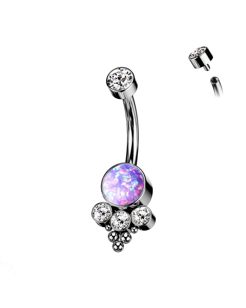 Piercing nombril trinity titane opale et pierre