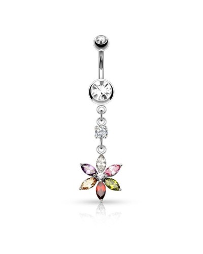 Piercing nombril pendentif fleur 6 pétales pierre