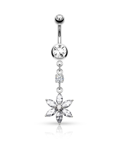 Piercing nombril pendentif fleur 6 pétales pierre