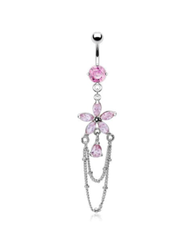 Piercing nombril fleur et chaînettes