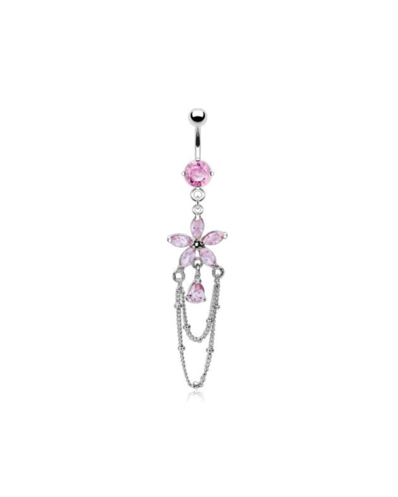 Piercing nombril fleur et chaînettes