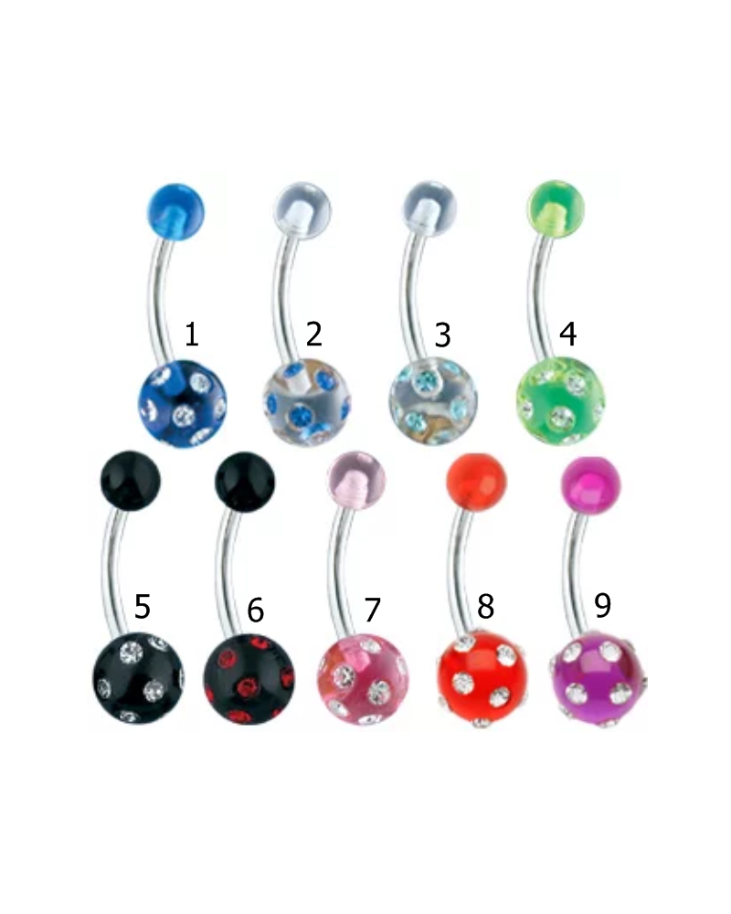 Piercing nombril Boules acrylique UV multi strass