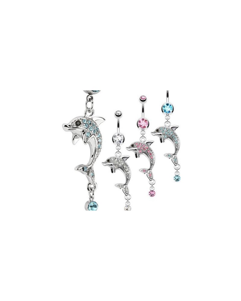 Piercing nombril dauphin serti de pierres