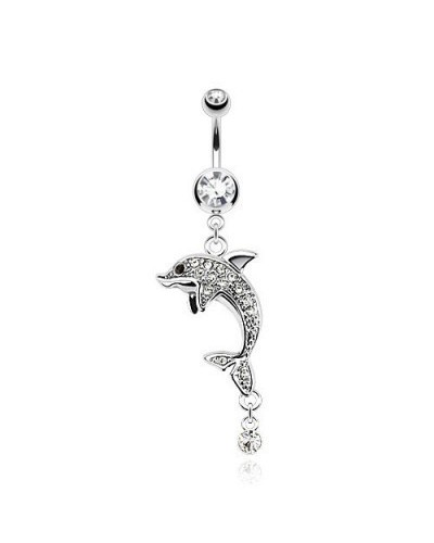 Piercing nombril dauphin serti de pierres