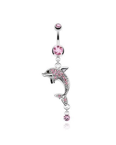 Piercing nombril dauphin serti de pierres