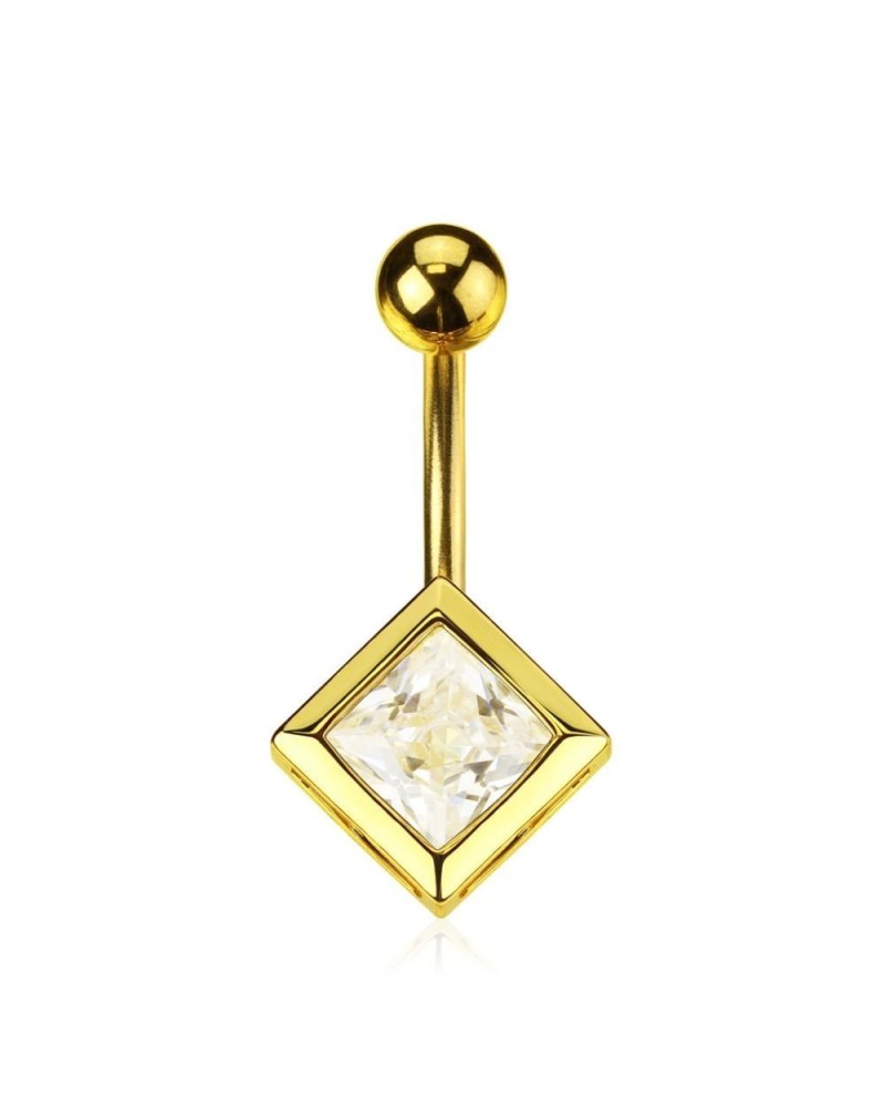 Piercing nombril plaqué or losange