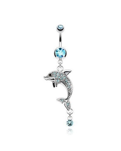 Piercing nombril dauphin serti de pierres