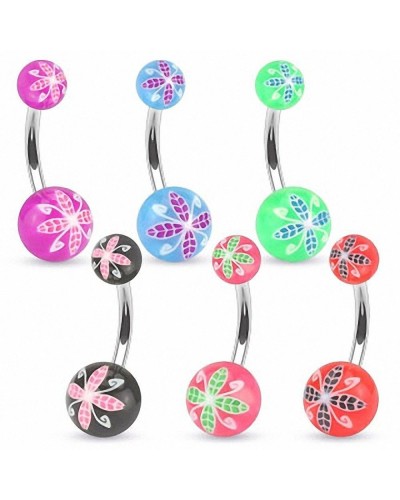 Piercing nombril acrylique fleur stylisée