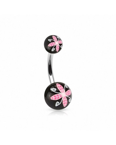 Piercing nombril acrylique fleur stylisée