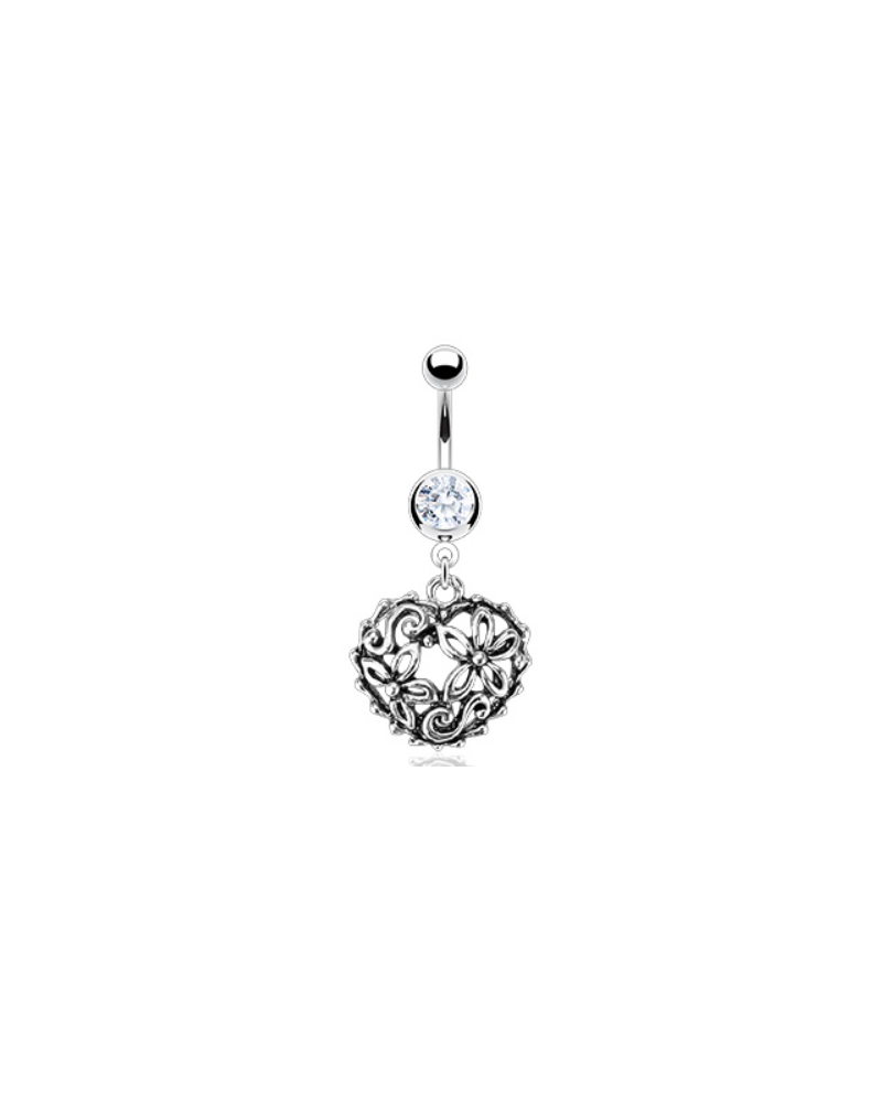 Piercing nombril coeur feuri vintage