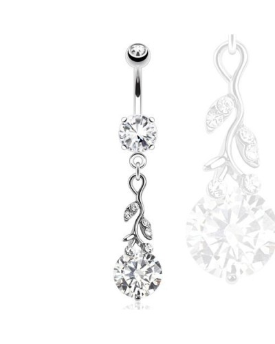 Piercing nombril pendentif feuillage et pierre ronde
