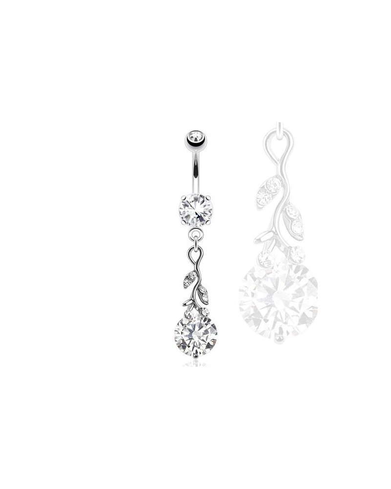 Piercing nombril pendentif feuillage et pierre ronde