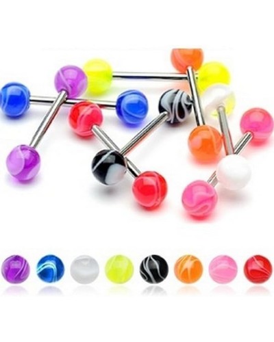 Piercing langue tige acier boules acrylique marbrées