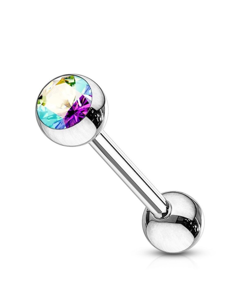 Piercing langue boule en acier pierre de zircon sertie